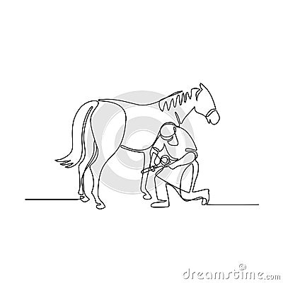Farrier and Horse Continuous Line Vector Illustration