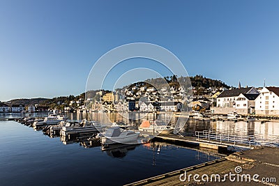 Farsund, view from the ocean, small city in Norway Editorial Stock Photo