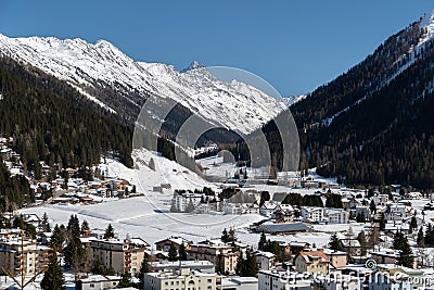 Fascinating winter landscape on a sunny day in Davos in Switzerland Editorial Stock Photo
