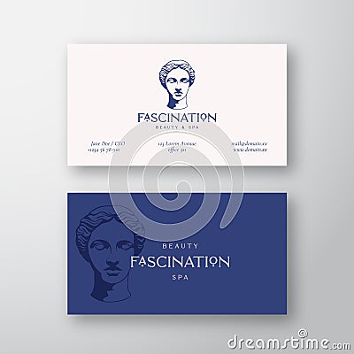 Fascination Beauty and SPA Abstract Vector Logo Business Card Template. Antique Greek Lady Statue Head Illustration with Vector Illustration