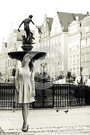 Fashin woman tourist outdoor on city street Stock Photo