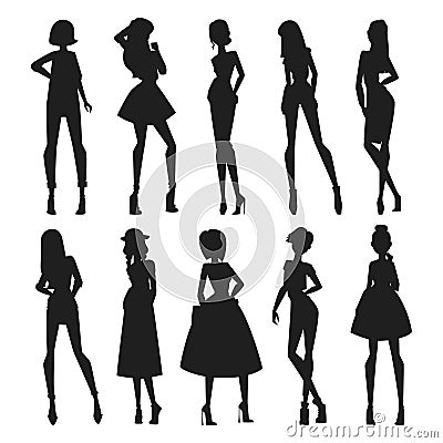 Fashion abstract vector girls looks black silhouette Vector Illustration