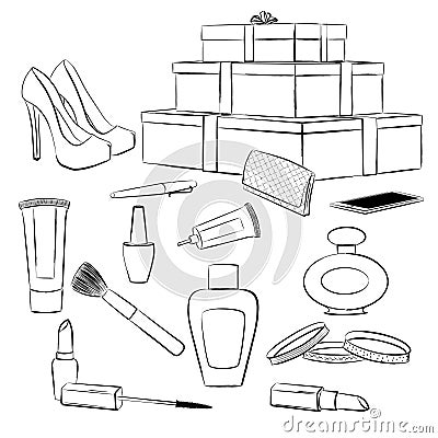 Fashion accessories and makeup set Vector Illustration