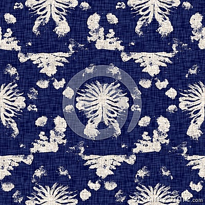 Summer indigo batik block print dyed motif seamless pattern. Fashion all over print for beach wear. Masculine shirt tie Stock Photo