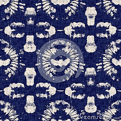 Summer indigo batik block print dyed motif seamless pattern. Fashion all over print for beach wear. Masculine shirt tie Stock Photo