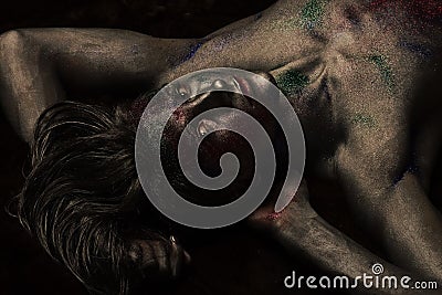 Fashion and art concept. Macho on mysterious face Stock Photo