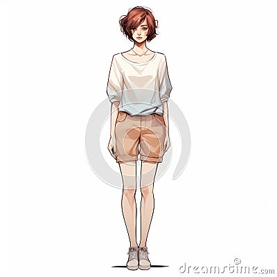 Cute Anime Girl Fashion Illustration With Androgynous Style Stock Photo