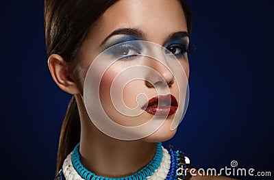 Fashion art portrait of beautiful woman with bright make up. Vog Stock Photo