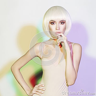 Fashion beautiful blonde with short haircut Stock Photo