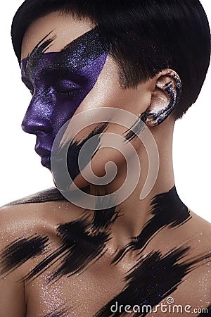 Fashion beauty Model with art camouflage Makeup Stock Photo