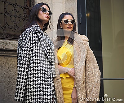 MILAN, Italy: 19 February 2020: Fashion blogger street style outfits Editorial Stock Photo