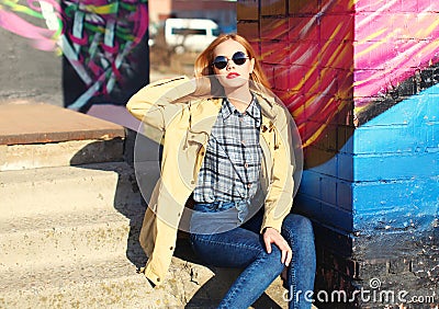 Fashion blonde pretty woman over colorful background Stock Photo