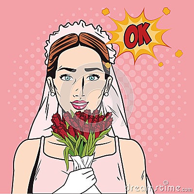 Fashion bride pop art cartoon Vector Illustration