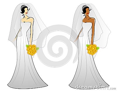 Fashion Bride Wedding Gowns Cartoon Illustration