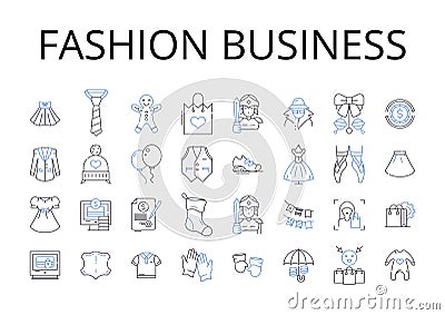 Fashion business line icons collection. Beauty industry, Food market, Entertainment world, Technology sector, Automotive Vector Illustration