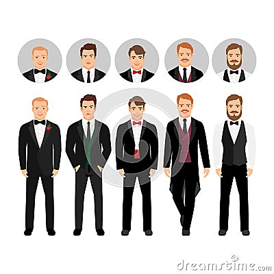 Fashion cartoon elegant business men set Vector Illustration