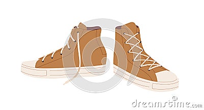 Fashion casual comfort gumshoes. Laced high-ankle footwear. Modern sport gum shoes. Comfortable foot wear, footgear Vector Illustration