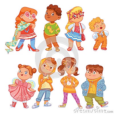 Fashion children. Funny cartoon character. Vector illustration Vector Illustration