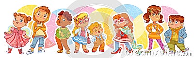 Fashion children. Funny cartoon character. Vector illustration. Seamless panorama Vector Illustration