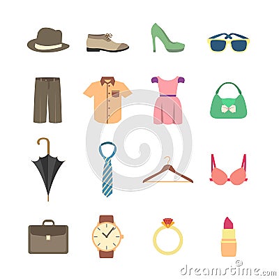 Fashion and clothes accessories icons Vector Illustration