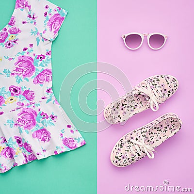 Fashion. Clothes Accessories Set. Outfit. Minimal Stock Photo