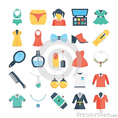 Fashion and Clothes Colored Vector Icons 3 Stock Photo