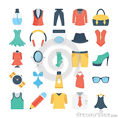 Fashion and Clothes Colored Vector Icons 5 Stock Photo