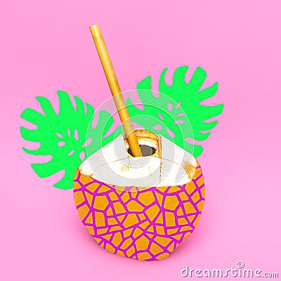 Fashion Coconut on pink background. Minimal style, collage art Stock Photo