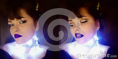 Beauty collage of female model with fashion makeup Stock Photo