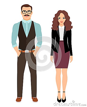 Fashion couple in business clothes Vector Illustration