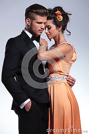 Fashion couple embracing romantically Stock Photo
