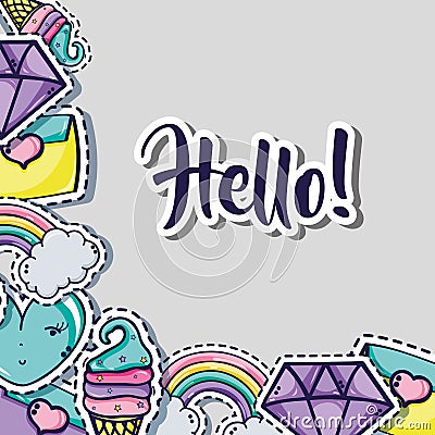 Fashion cute patch background design Vector Illustration