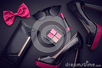 Fashion Design Woman Accessories Set.Glamor Makeup Stock Photo