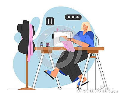 Fashion designer with sewing machine concept Vector Illustration