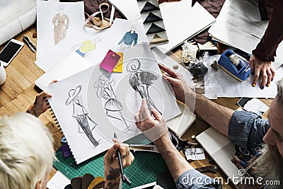 Fashion Designer Sketch Drawing Costume Concept Stock Photo