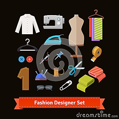 Fashion designer tools and materials Vector Illustration