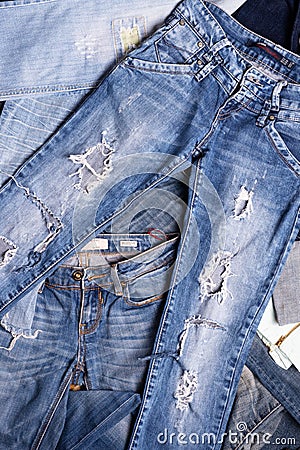 Fashion different jeans background. studio shot Stock Photo