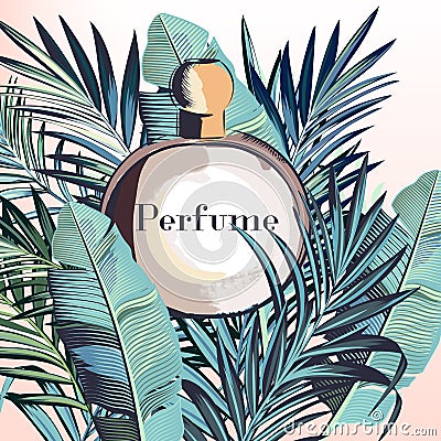 Fashion elegant vector perfume with tropical palm leaves Stock Photo