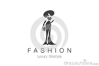 Fashion Elegant Woman Logo. Lady negative space jewelry icon Vector Illustration