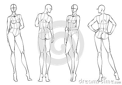 Fashion figure ten heads elongated design template silhouette croquis wearing bodice Vector Illustration