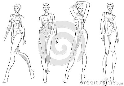 Fashion figure ten heads design template croquis wearing bodice Vector Illustration