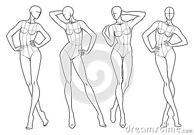 Fashion figure templates croquis front view Vector Illustration