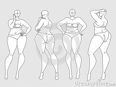 Plus Size Fashion Figure Templates Vector Illustration