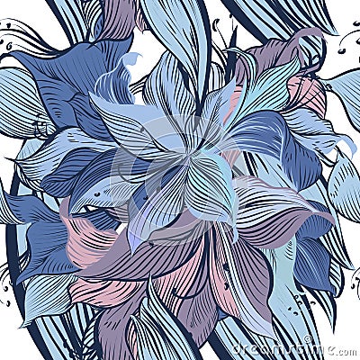 Fashion floral vector pattern blue lily flowers Stock Photo