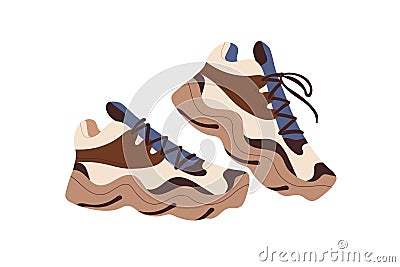 Fashion footwear. Comfortable sport shoes with wavy sole. Modern comfy foot wear. Trendy stylish athletic trainers Vector Illustration