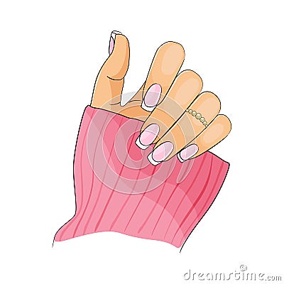 Fashion french manicure on woman hand. Vector illustration Vector Illustration