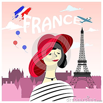 Fashion French woman poster Vector Illustration