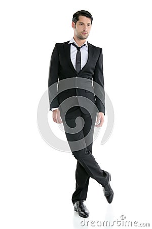 Elegant Full-length Young Man In Black Suit Royalty Free Stock