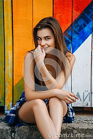 Portrait of a young attractive girl in sunny summer day in the p Stock Photo