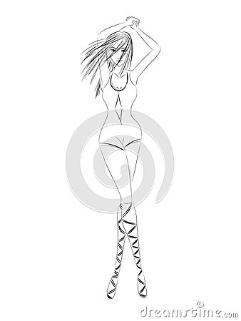 Fashion girl. Black and white sketch. Vector Illustration